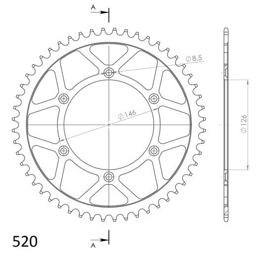 AIZMUGURĒJAIS ZOBRATS SUPERSPROX RFE-808:52-BLK MELNS/PELĒKS 52T, 520