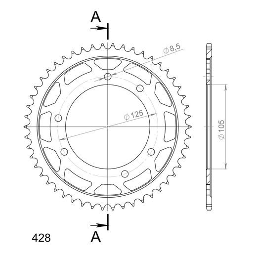 AIZMUGURĒJAIS ZOBRATS SUPERSPROX RFE-1134:50-BLK MELNS/PELĒKS 50T, 428