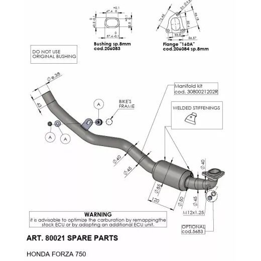 GALVENE 4-STROKE HEADER PIPES FOR HONDA NSS 750 ABS (304 NERŪSĒJOŠAIS TĒRAUDS)