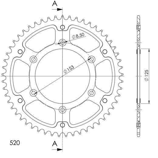 REAR SPROCKET SUPERSPROX STEALTH RST-210:54-GLD ZELTA 54T, 520