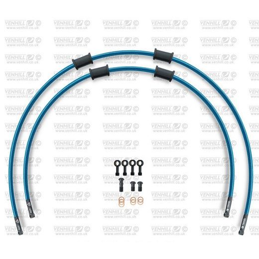 RACE PRIEKŠĒJO BREMŽU ŠĻŪTEŅU KOMPLEKTS VENHILL POWERHOSEPLUS HON-10028FB-TB (2 ŠĻAUKAS KOMPLEKTĀ) TRANSLUCENT BLUE HOSES, BLACK FITTINGS