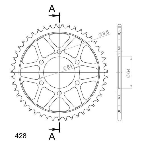 ĶĒDES KOMPLEKTS EK -, ZELTA CHAIN 428 SRX, X-RING (X, NX, QX, XS), CHK FRONT SPROCKET SUPERSPROX, CHK REAR SPROCKET SUPERSPROX PRIEKŠ SUZUKI DR 125 S / SE 1980-1985