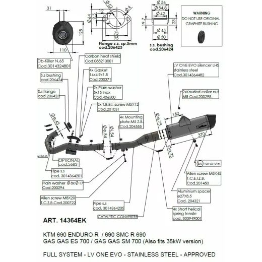 IZPLŪDES SISTĒMA SBK ONE SS KTM FOR GAS GAS ES 700 ABS (OGLEKĻA ŠĶIEDRA)