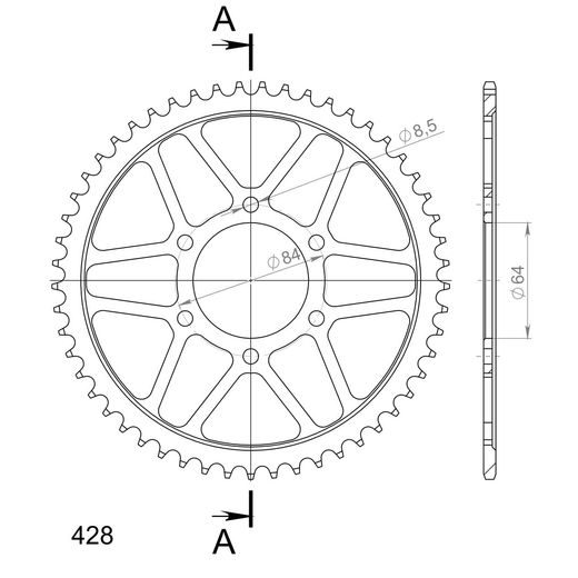 ĶĒDES KOMPLEKTS EK -, ZELTA CHAIN 428 SRX, X-RING (X, NX, QX, XS), CHK FRONT SPROCKET SUPERSPROX, CHK REAR SPROCKET SUPERSPROX PRIEKŠ SUZUKI DR 125 S / SE 1985