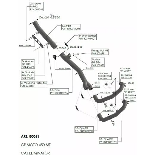 GALVENE 4-STROKE HEADER PIPES FOR CF MOTO MT 450 ABS (NERŪSĒJOŠAIS TĒRAUDS)