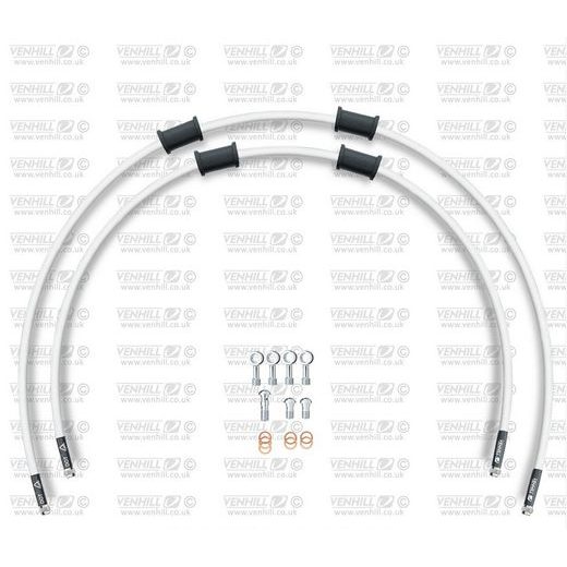 RACE PRIEKŠĒJO BREMŽU ŠĻŪTEŅU KOMPLEKTS VENHILL POWERHOSEPLUS KAW-10024FS-WT (2 ŠĻAUKAS KOMPLEKTĀ) WHITE HOSES, STAINLESS STEEL FITTINGS