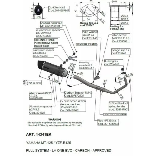 IZPLŪDES SISTĒMA ONE EVO CF MT-125 FOR YAMAHA MT-125 ABS (OGLEKĻA ŠĶIEDRA)