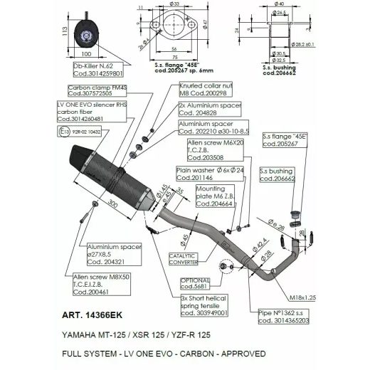 IZPLŪDES SISTĒMA MUFFLER ONE EVO CB YAMAHA FOR YAMAHA MT-125 ABS (OGLEKĻA ŠĶIEDRA)
