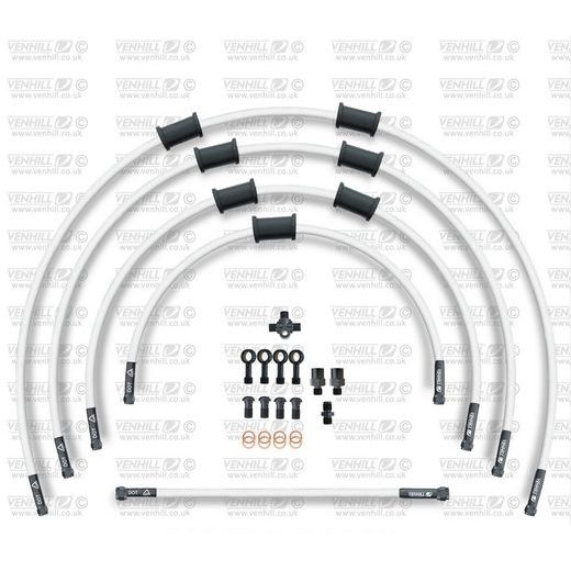 STANDARD PRIEKŠĒJO BREMŽU ŠĻŪTEŅU KOMPLEKTS VENHILL POWERHOSEPLUS YAM-12001FB-WT (5 ŠĻAUKAS KOMPLEKTĀ) WHITE HOSES, BLACK FITTINGS