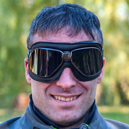 GOGGLES ARIETE ARIETE VINTAGE 13990-NV BLACK LEATHER RUTHENIUM FRAME, FUME LENS