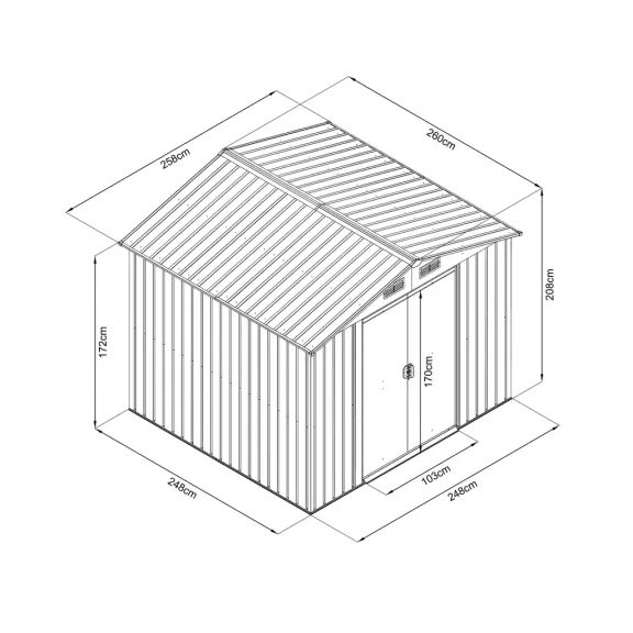 HECHT8X8PLUS - Magazie gradina din tabla 248 x 248 x 208 cm