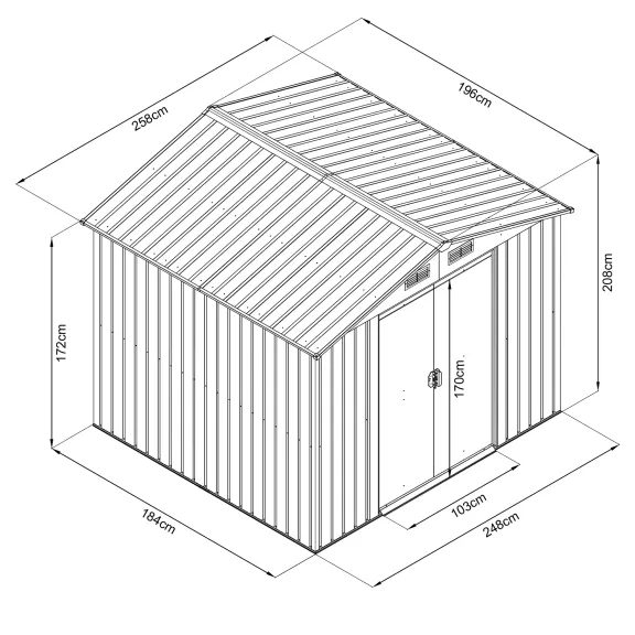 HECHT6X8PLUS - Magazie pentru gradina, din tabla, 248 x 184 x 208 cm
