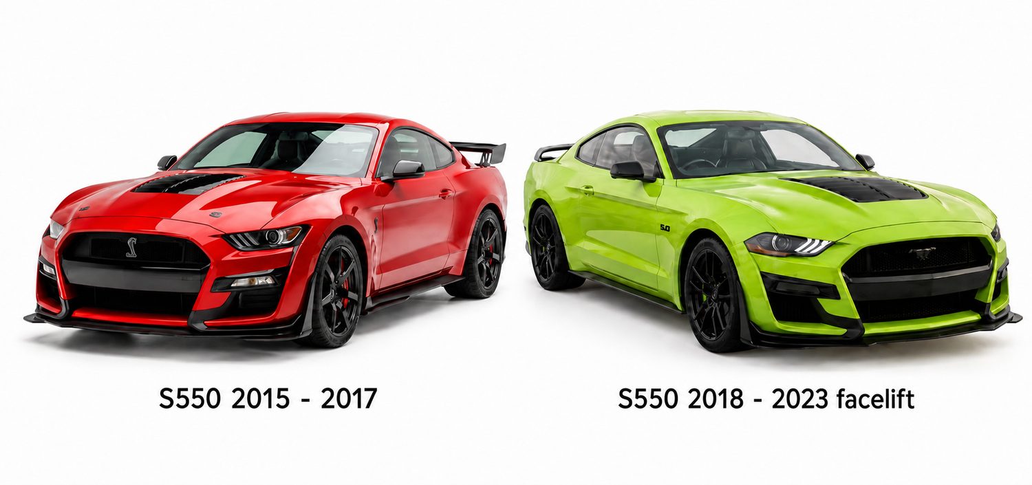 Ford Mustang S550 2015 2017 vs 2018 2023 facelift rozdíly