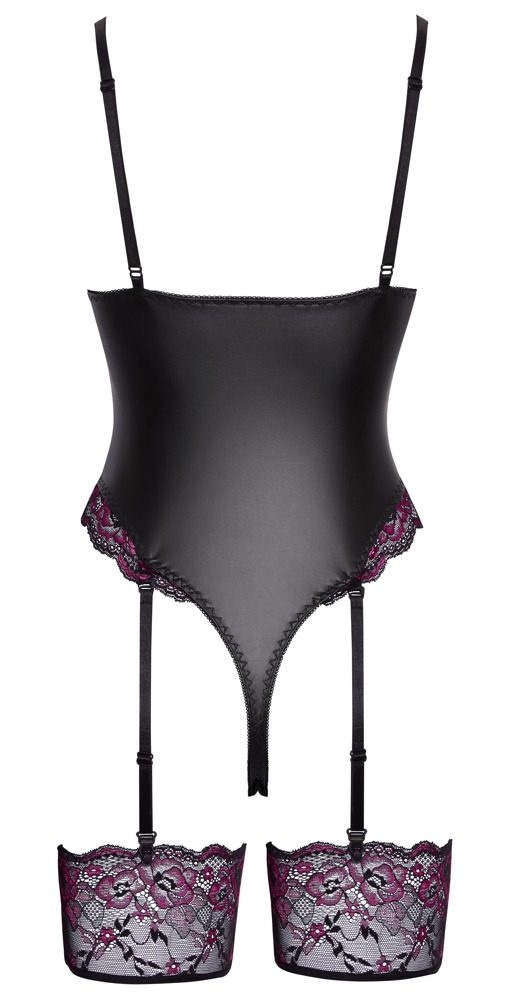 Cottelli Lingerie Body s odnímatelnými pásy a krájkou černá/růžová - M (obrázek 6)