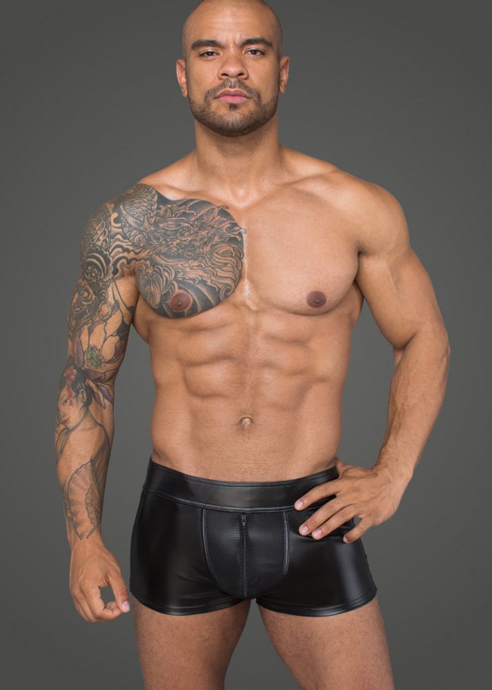 Noir Handmade H058 Men's Shorts Made of Powerwetlook and 3D Net - L