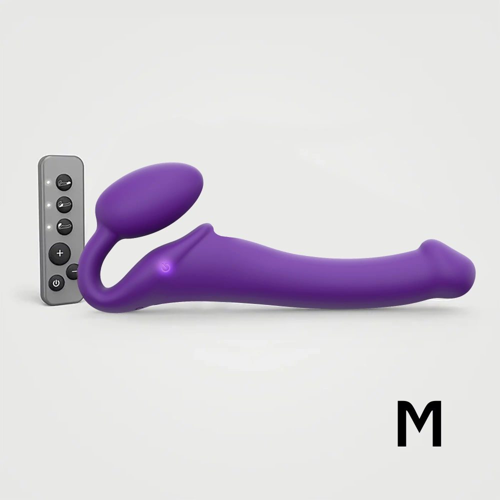 Levně Strap-on-me 3 Motors Vibrating Silicone Bendable Strap-On Purple M