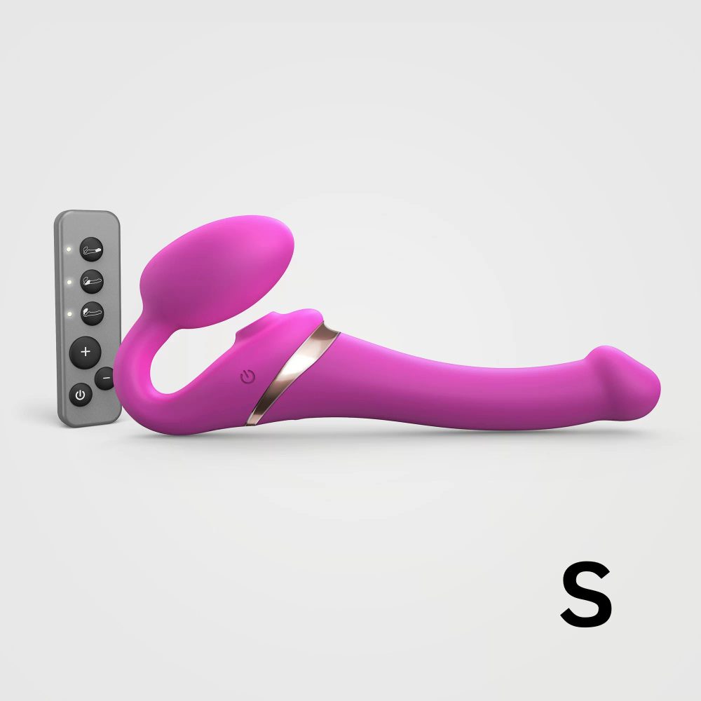 Levně Strap-on-me Multi Orgasm Strap-On Vibrator with Licking Stimulator Pink S