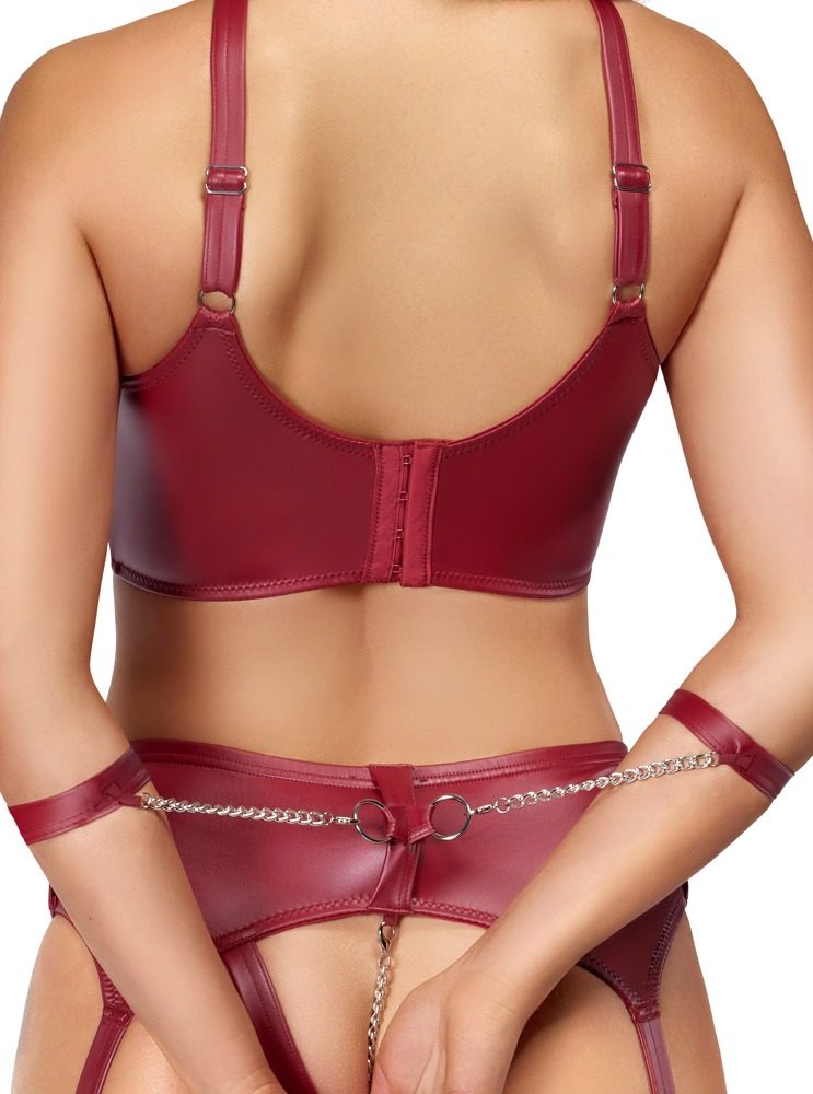 Cottelli Wireless Bra & Crotchless Suspender Thong Matte Look Set with Handcuffs - L (obrázek 6)