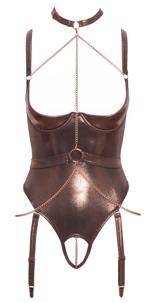 Abierta Fina Shelf Bra Crotchless Body with Chains 2644924 Golden - M (obrázek 8)