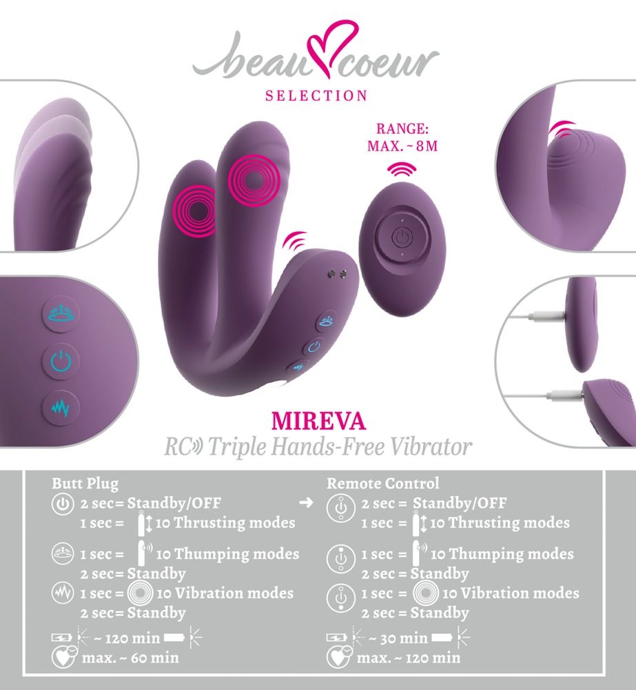 beau coeur Mireva RC Triple Hands-Free Vibrator (obrázek 16)