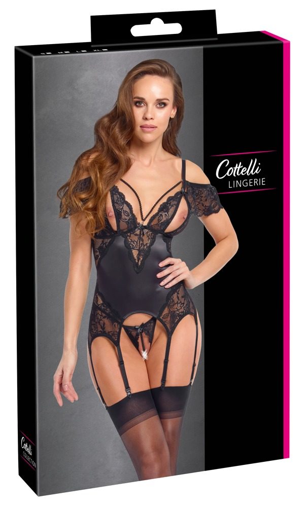 Cottelli Elegant Satin Shine Basque with Stimulating Pearls 2633205 Black - M (obrázek 12)