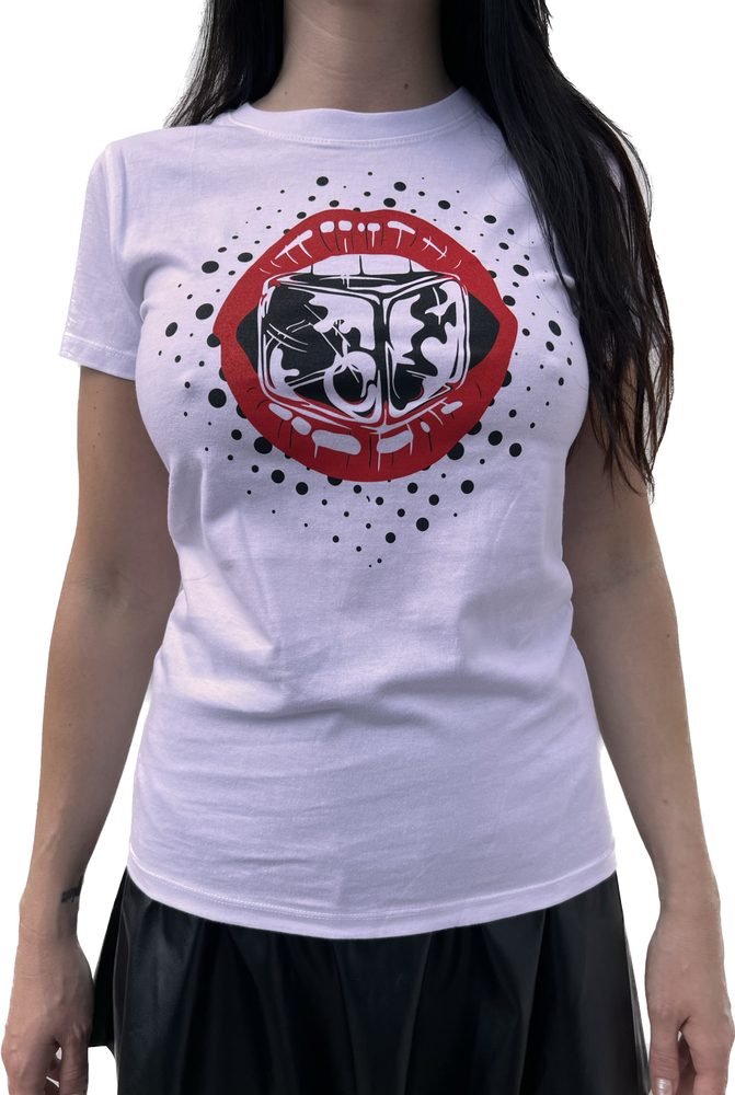 E-shop Dámske tričko erotický veľtrh vzor pery biele - S