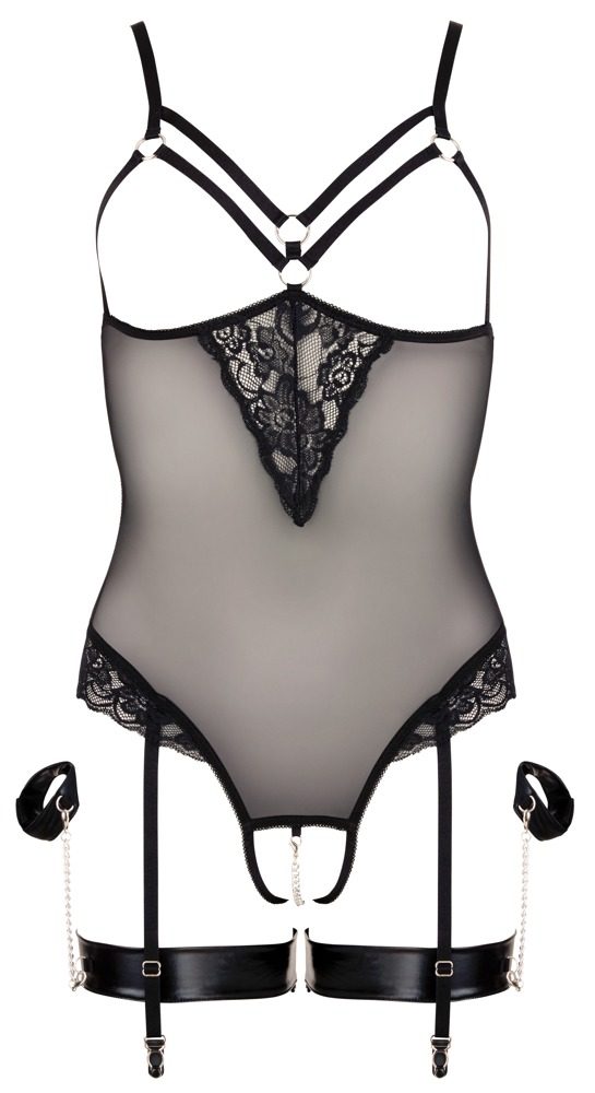 Průhledné body s krajkou a otevřenou podprsenkou S Cottelli Collection Bondage - L (obrázek 8)