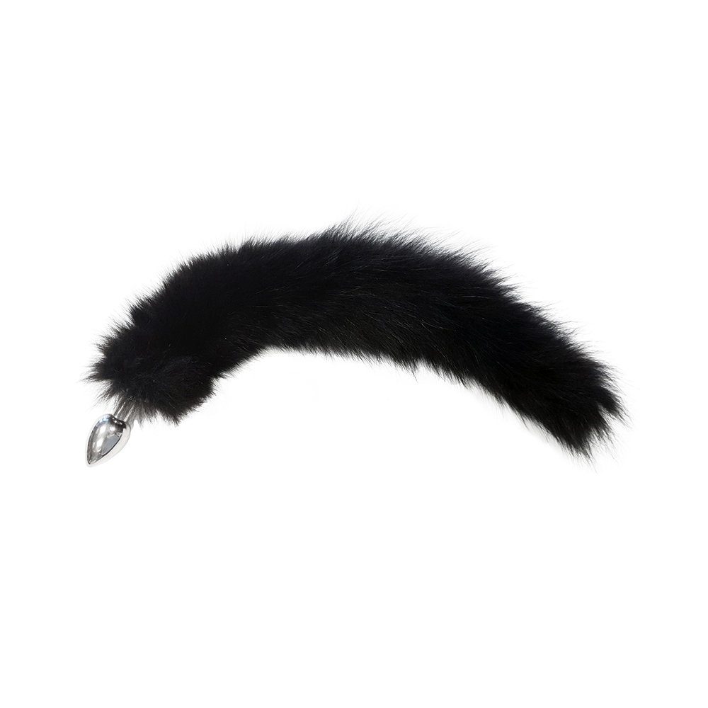Levně Rouge Medium Butt Plug Tail, Black Real Fur