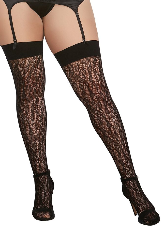 Levně Leopard Fishnet Thigh High Dmd OSQ Black