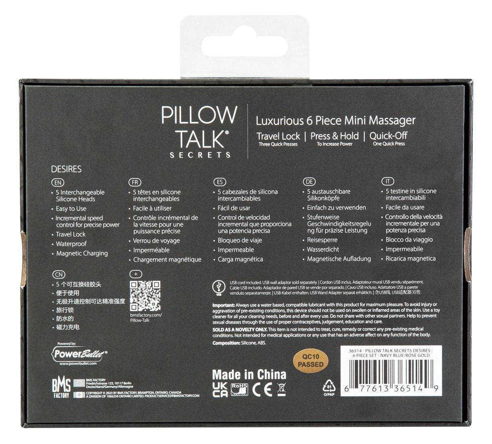 Pillow Talk Secrets Choices 6 Piece Mini Massager Set Navy Blue Rose Gold (obrázek 14)