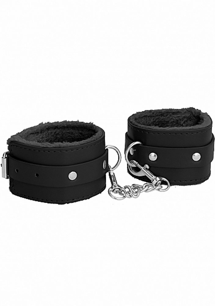 Levně Ouch! Plush Leather Hand Cuffs Black