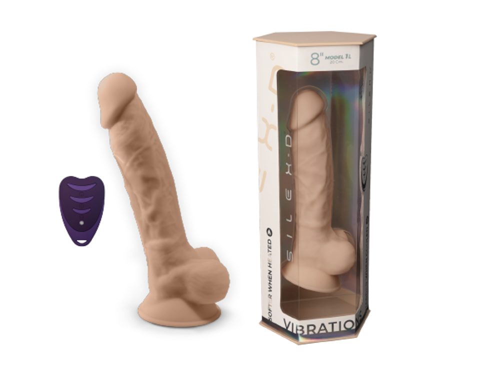 SilexD Model 1 Vibrating Premium Silicone Dual Density Dildo 8" Flesh + diaľkové ovládanie