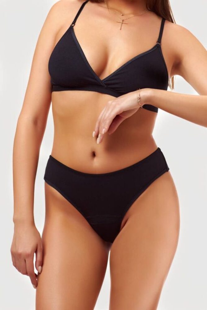 MyFemini Menstruační kalhotky brazilky, střední menstruace (černé) – XS
