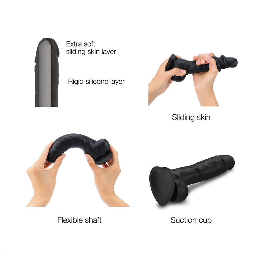Strap-On-Me Sliding Skin Realistic Dildo Black XXL (obrázek 4)