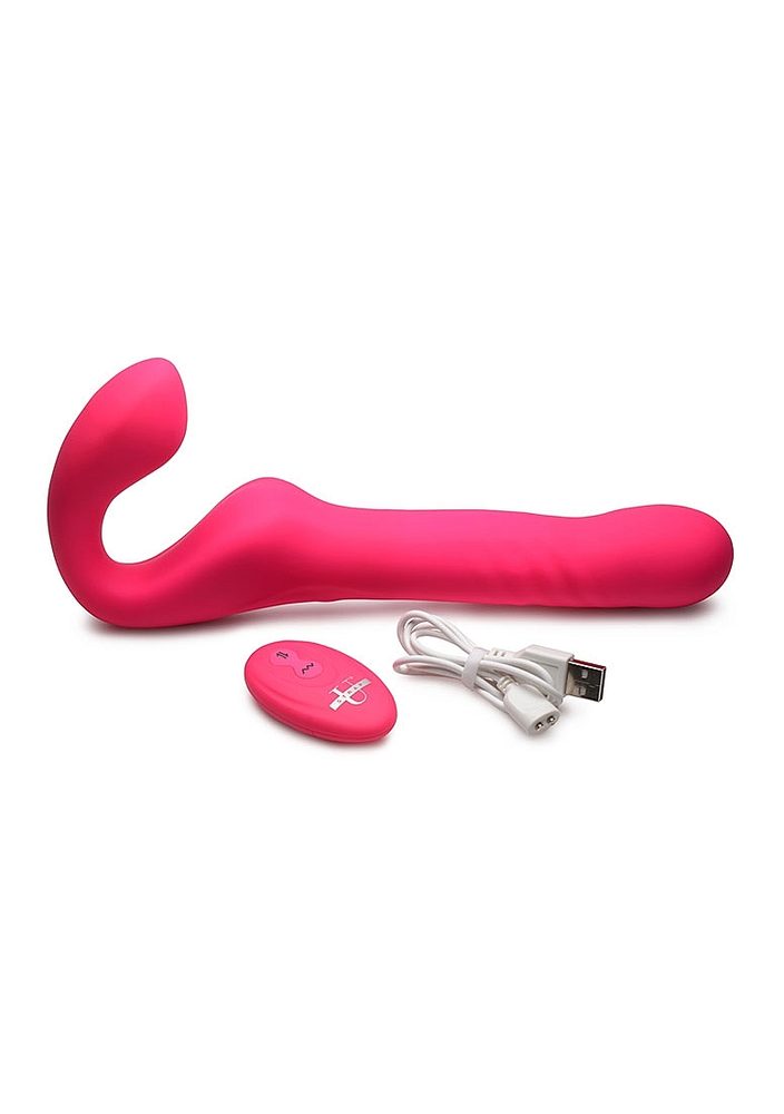 E-shop Strap U Mighty-Thrust Thrusting & Vibrating Strapless Strap-On with Remote Pink