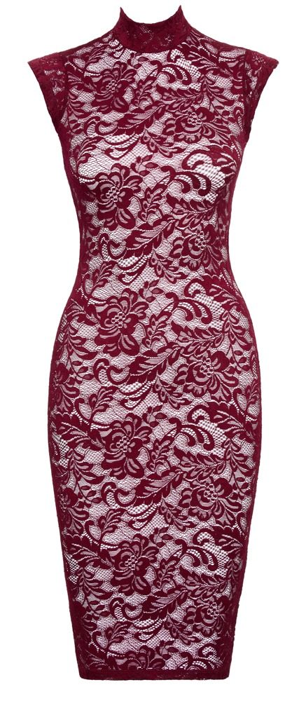 Cottelli Long Lace Dress 2718979 Red - L (obrázek 5)
