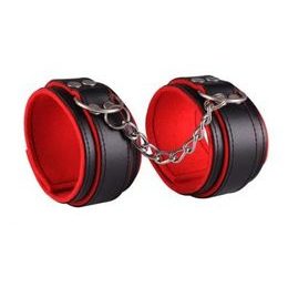 Leather leg cuffs - black / red