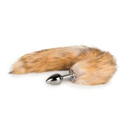 Metal anal plug with fox tail, brown