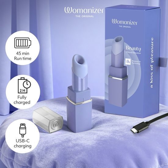 Womanizer Beauty - вибратор за клитор с въздушни вълни във форма на червило (лилав)