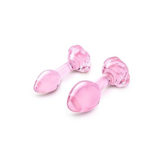 Pink Roses Glass Butt Plug Training Set