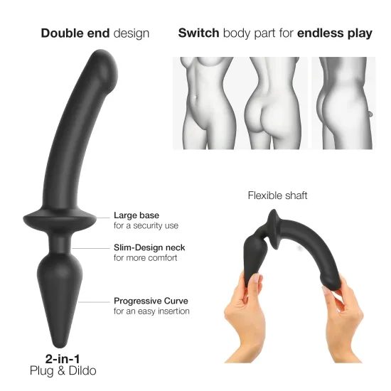 strap-on-me Semi-Realistic Switch Plug-in 2in1 Dildo & Butt Plug Black L
