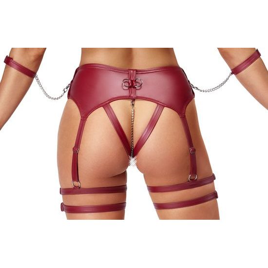 Cottelli Wireless Bra & Crotchless Suspender Thong Matte Look Set with Handcuffs
