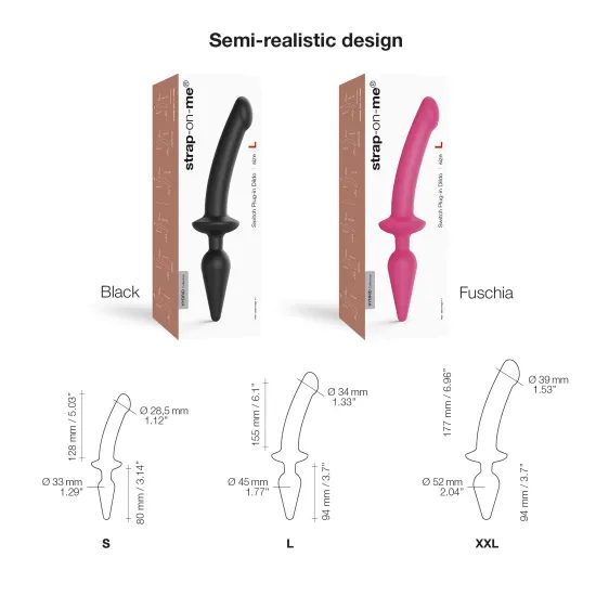 strap-on-me Semi-Realistic Switch Plug-in 2in1 Dildo & Butt Plug Black L
