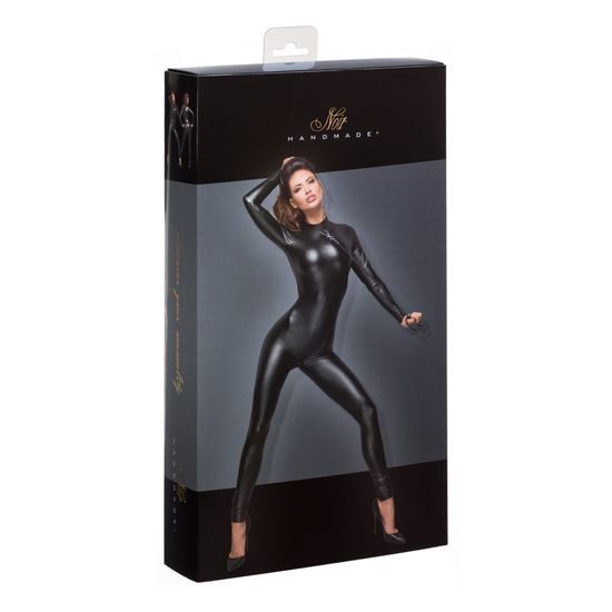 Noir Handmade F162 Powerwetlook Overall with Leash and Two-way Zipper