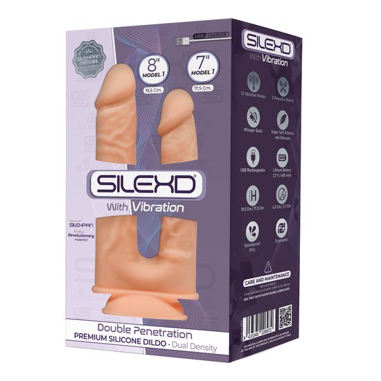 SilexD Model 1 Double Penetration Vibrating Premium Silicone Dual Density Dildo 7" 8" Flesh