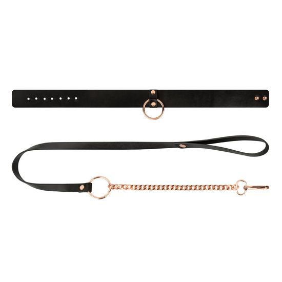 Obojek s vodítkem Rosy Gold Collar with Leash černý