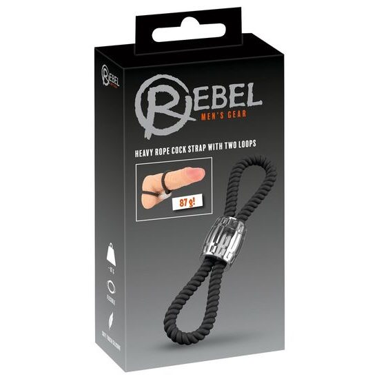 Rebel Heavy Rope Cock Strap with 2 Loops Black