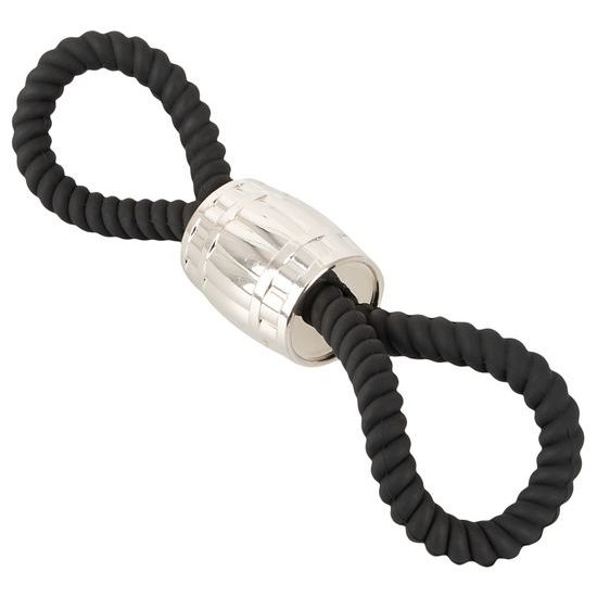 Rebel Heavy Rope Cock Strap with 2 Loops Black
