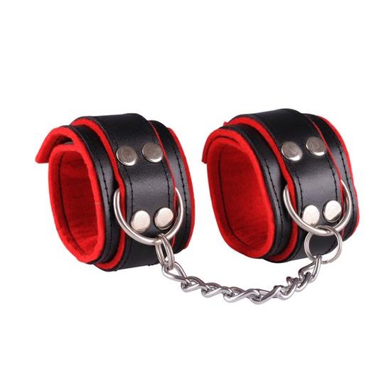 Leather handcuffs - black / red