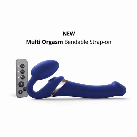 Strap-On-Me Tvarovatelný samodržící vibrační strapon s jazýčkem S (modrý)